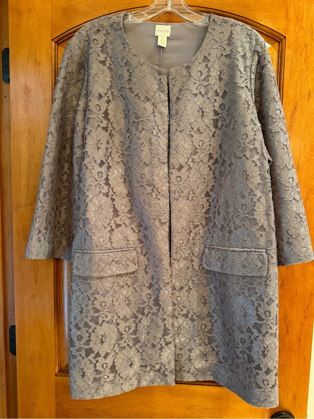 Chico's Gray Lace Overlay Blazer Coat